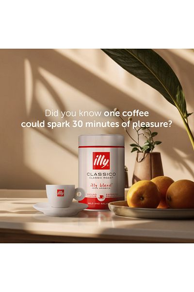 illy إيلي كلاسيكو إسبريسو مطحون، تحميص متوسط، مزيج قهوة أرابيكا 100%، 250 غرام