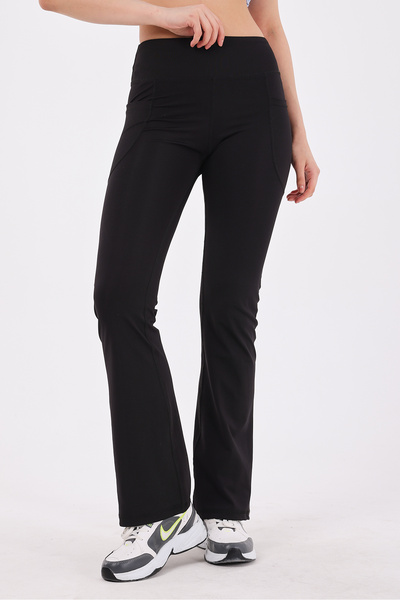 Scorp Joy Yüksek Bel Cepli Toparlayıcı Ispanyol Paça Boot Cut Kadın Tayt Siyah