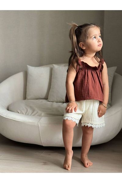 Next Baby Little Twins Cotton Cream Brown Strappy Muslin Top and Bottom Set