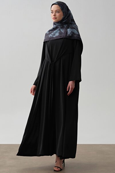 Tuğba Bel Bağlama Detaylı Abaya - Siyah
