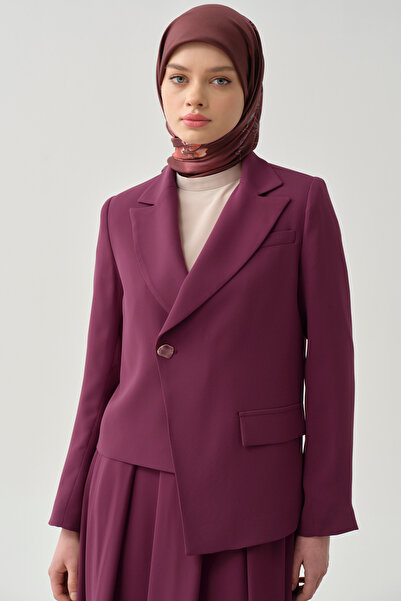 Tuğba Asimetrik Ters Kruvaze Ceket - Mürdüm