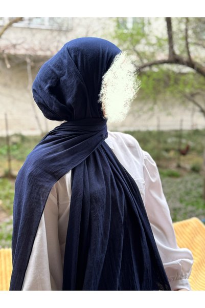 shalby Hijab Cotton Crash Shawl Dark Navy Blue