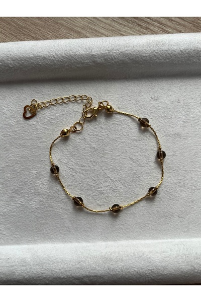 Pel Design Minimal Dumanlı kuvars taşı altın kaplama tasarım bileklik