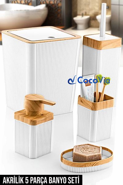 CocoVia Σετ μπάνιου Lux 5 Piece Special Ξύλινο Σετ Μπάνιου με μοτίβο ΑΚΡΥΛΙΚΟ