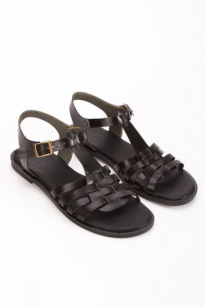 MİSS AMORE Sandale Bodrum din piele naturală Asterya, neagră, cu talpă confortabilă, tricotate în față
