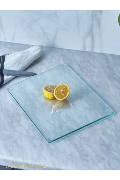 AlberoLife 20X30 cm Antibacterial Clear Glass Cutting and Presentation Board - Straight Edge