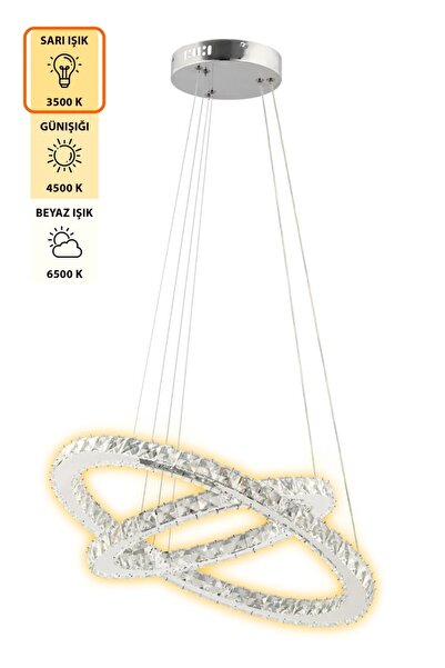 LUCKY LIGHT ALBERT KRİSTAL TAŞLI  LEDLİ  2 HALKALI MODERN TASARIM SALON-OTURMA ODASI- SARKIT- AVİZE