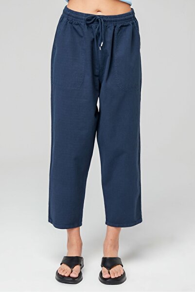 MONAHA Kadın Açık Lacivert Carrot Fit Bilek Boy Keten Pantolon - Pamuklu, yazlık Monaha