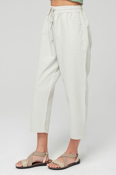 MONAHA Pantaloni de in pentru femei, bej, cu croiala relaxata, pana la glezna - bumbac organic, talie inalta, monaha de vara