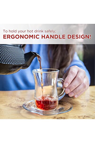 Home Zone 6 Pcs Tea Cups, Turkish Tea Glasses With Handle Slim Waist Design and Thick Sole Capacity 145ml