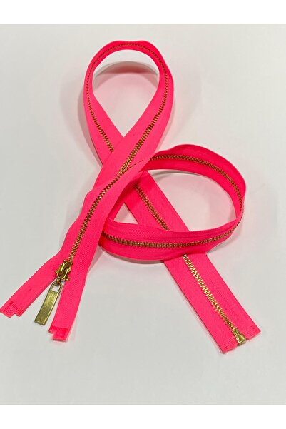 karantuhafiye Неоново розов и златен цип с зъбчета 80 см