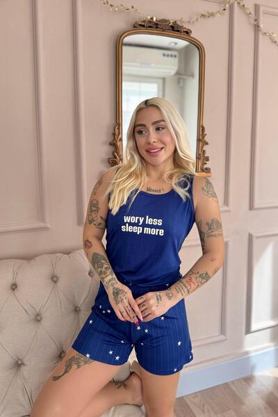 Pijamaevi Γυναικεία Σετ Πιτζάμες Marlenka Blue Sleep More με σορτς με σχέδια