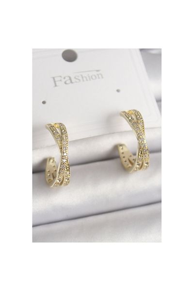 Skygo Zircon Stone Gold Color Hoop - Model Women's Earrings