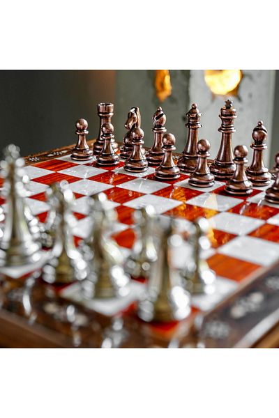 banabirhediye Fully Handmade Chess Set, Bronze Metal, Solid Wood Chess, Gift, Chess Set