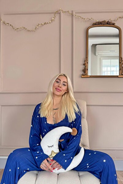 Pijamaevi Midnight Blue Nuit Stellaire Patterned Marlenka Pajama Set with Dressing Gown