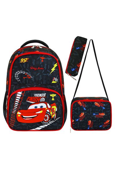 Roxy Primary School Bag - Car Printed Set of 3, Thermal Lunch Box and Pencil Case
