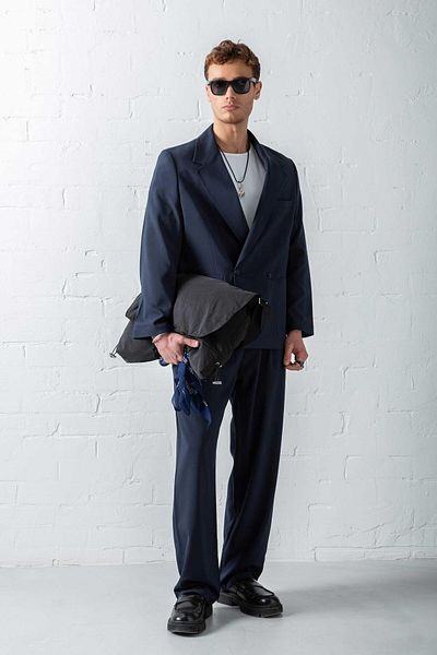 ablukaonline Men's Double Breasted Button Oversize Suit Navy Blue