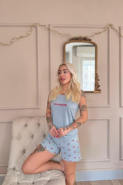 Pijamaevi Aqua Morning Lady Patterned Marlenka Women's Pajama Set with Shorts