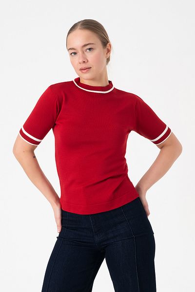 Merry Rise Striped Red Women's Knitwear Blouse