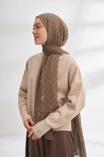 ARMANDA Muslim Checkerboard Pattern Shawl, 3350 Earth Color