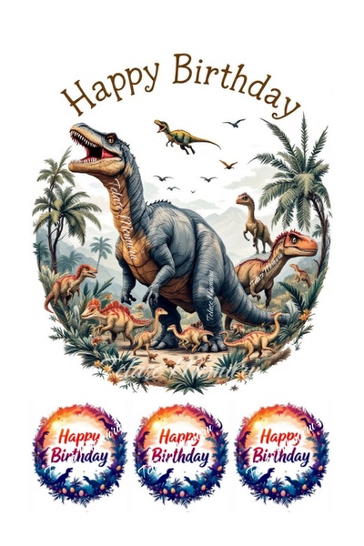 telaşe memuru صورة كعكة وديكور كعكة على شكل ديناصور - طباعة عيد ميلاد على شكل...