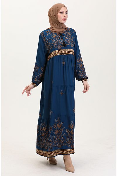 sefamerve Rochie din viscoză cu imprimeu floral de mărime mare 4084-10 Petrol