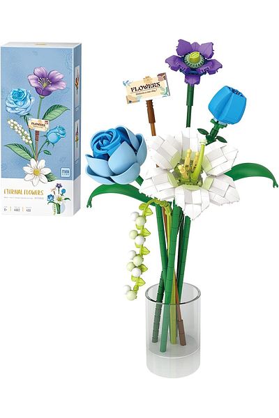 Fillikutum Colorful Flower Bouquet with Creative Blue Arrangement 488 Pieces for Adults