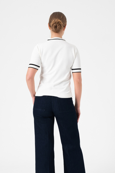 Merry Rise Λευκή γυναικεία πλεκτή μπλούζα με ρίγες