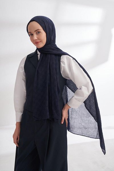 ARMANDA Muslin Checker Pattern Shawl 3350-Navy Blue