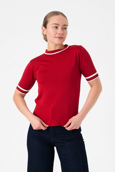Merry Rise Striped Red Women's Knitwear Blouse