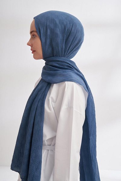 ARMANDA Muslin Checkers 3350 Indigo Pattern Shawl