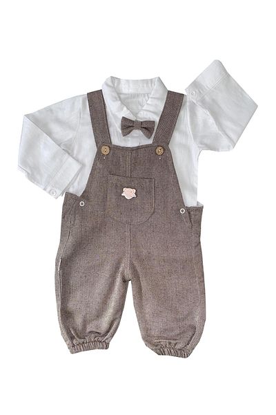 TUOBEBE Brown Linen Shirt'Salopet Baby Boy Child 2-Piece Set