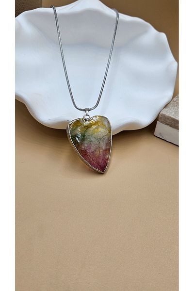 AURA Agate Stone Necklace, Steel Chain