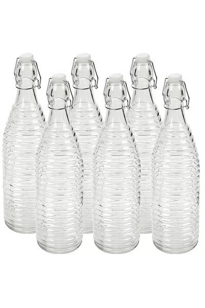 Home Zone Set of 6 1L Glass Reusable Swing Lid Water Oil Vinegar Bottle (Liner)