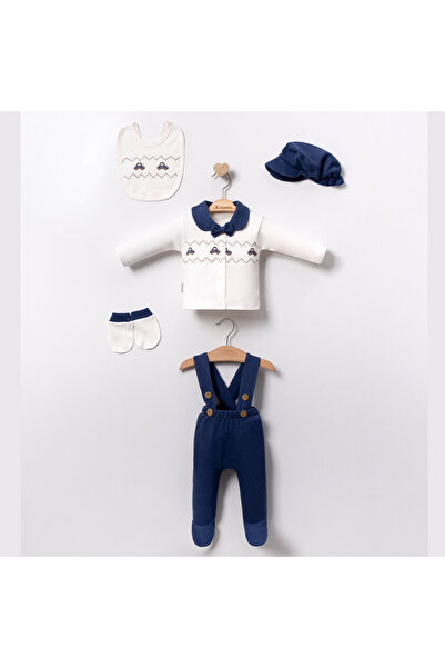 Pure Kids Store %100 Organik Pamuk Araba Nakışlı Papyonlu Salopetli 5’li Erke...