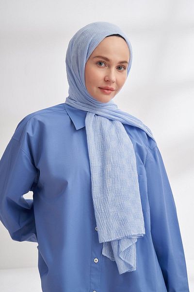 ARMANDA Muslin Checker Pattern Shawl 3350-Baby Blue