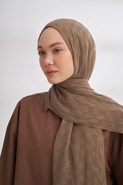 ARMANDA Muslin Checker Pattern Shawl 3350-Gray Brown