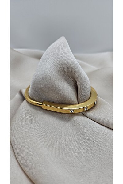 Betymery Aksesuar Paslanmaz Çelik Zirkon Taşlı Kilit Detay Gold Kelepçe Bilek...