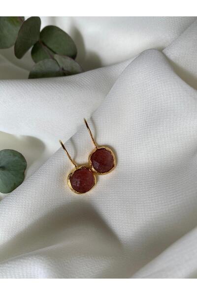 sabiha aksesuar altın kaplama çilek kuvars doğal taş küpe