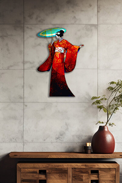 SteelArtDec Geisha Japon Sanat Tasarımlı Metal Duvar Dekoru – Kırmızı Kimono ...