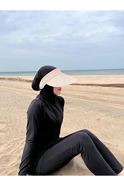 OX-RA Pembe Katllanabilir Ayarlanabilir Kadın Geniş Siperli Vizör Hasır Plaj Şapkası