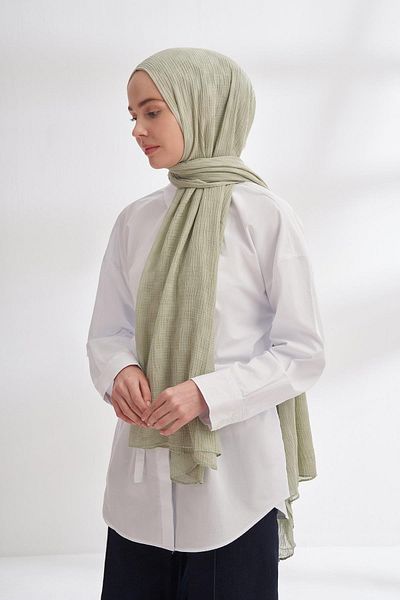 ARMANDA Muslin Checker Pattern Shawl 3350-Linen Green