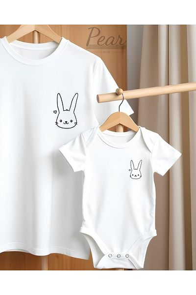 Pear Wear Set de tricou și body oversize pentru mamă și bebeluș cu imprimeu iepure