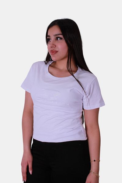 trender Tricou alb slim pentru femei, ghețar orizontal și literă subțire