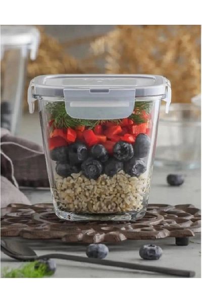 LAV Fresco Lockable Glass Storage Container Set 4 Pieces 700Cc Gray with Lids (Frs-228)