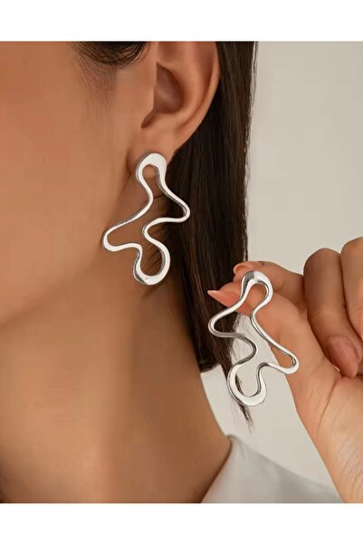 monalisatoka Kadın Geometrik Akan Damla Tasarım Gümüş Küpe