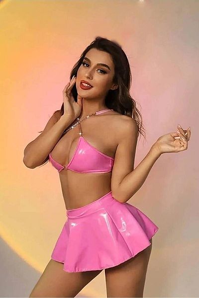 DOSESA Rochie de club pentru femei din piele roz Lame