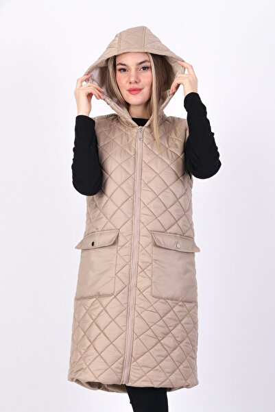 sehatex Women's Zipper Detailed Long Quilted Vest