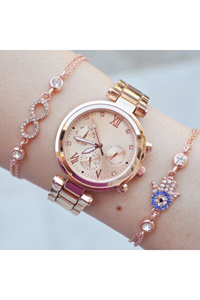 Polo Rosegold Metal Kordon Kadın Saat Kombini 2231