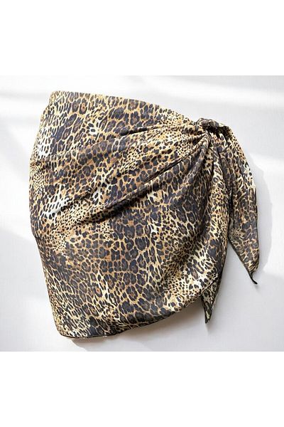 owiç Short Leopard Print Chiffon Pareo Women's Beach Dress